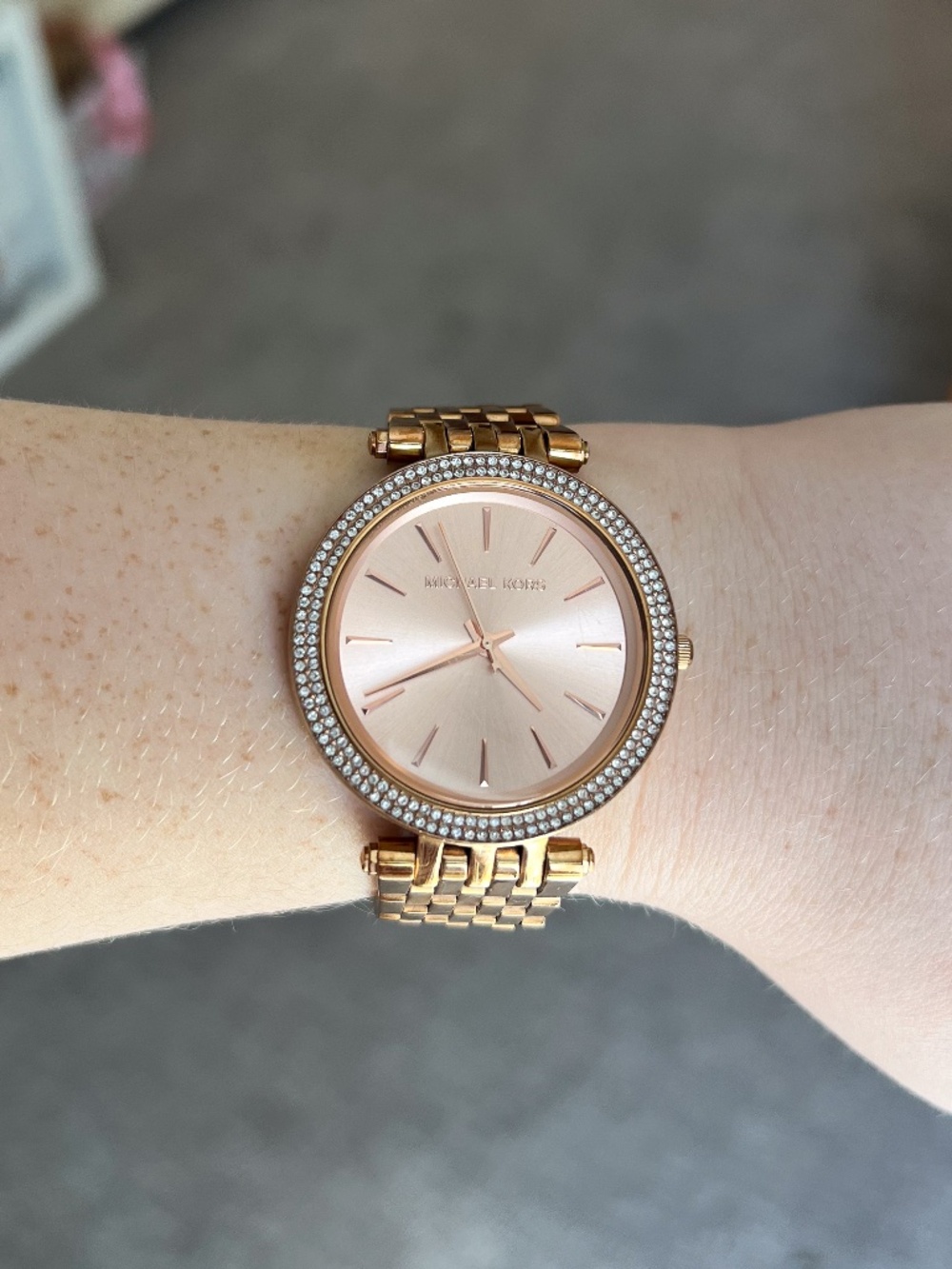 Michael Kors Rose Gold Watch Rhinestone Bezel Bracelet Style